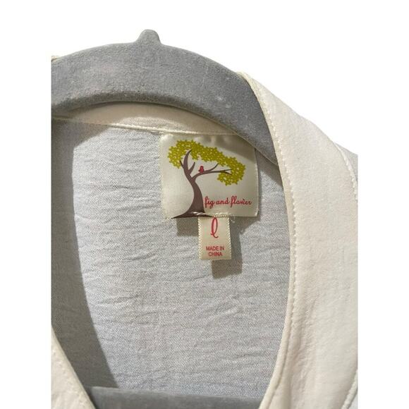 Fig And Flower White Long Sleeves Button Front Embroidered Shirt Top Size Large - Picture 4 of 4